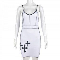  2024 Summer V Neck Cross Printed Sleeveless Dress