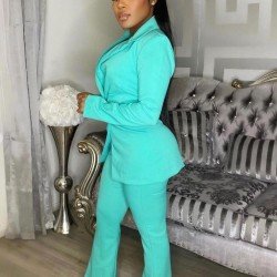  Fashion Casual Pure Color Women's Trouser Suit