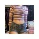  2024 Autumn Crew Neck Striped Women's Crop T-Shirt