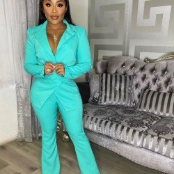  Fashion Casual Pure Color Women's Trouser Suit