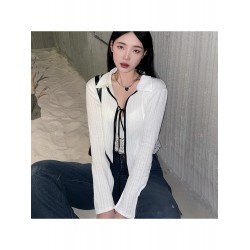 Tie Wrap Contrast Color Ladies Tops