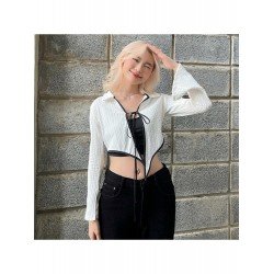 Tie Wrap Contrast Color Ladies Tops Tie Wrap Contrast Color Ladies Tops