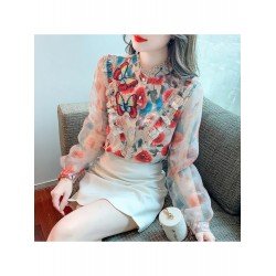  2024 Autumn Butterfly Embroidery Chiffon Shirt