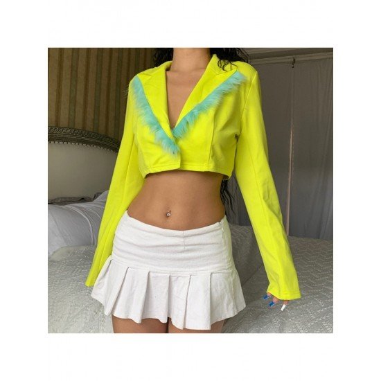  2024 Fall Women's Lapel Patchwork Fur Short Jacket
