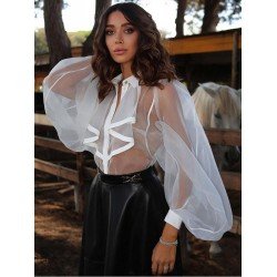 New Designer See Through Lantern Sleeve Bodysuits New Designer See Through Lantern Sleeve Bodysuits