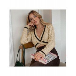 Contrast Color V Neck Cropped Sweaters