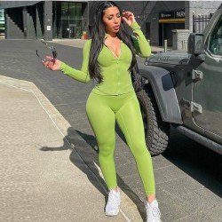  2024 Zipper Pure Color Casual Trouser Sets