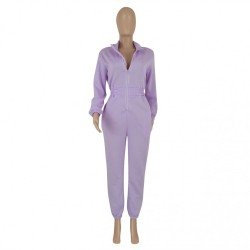  Japanese Velvet Pure Color Women's Long Sleeve Jumpsuit