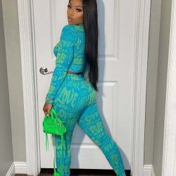  Fashion Skinny Letter Printing Trouser Suits