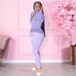  Japanese Velvet Pure Color Women's Long Sleeve Jumpsuit