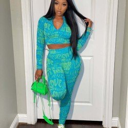  Fashion Skinny Letter Printing Trouser Suits