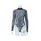 Sexy See Through Black Mock Neck Long Sleeve Bodysuits