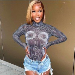 Sexy See Through Black Mock Neck Long Sleeve Bodysuits