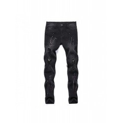 Printed Black Ripped Pencil Jeans For Men
