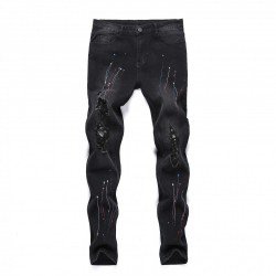 Printed Black Ripped Pencil Jeans For Men