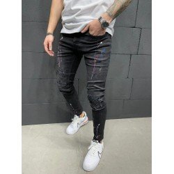 Printed Black Ripped Pencil Jeans For Men