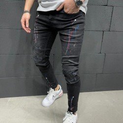 Printed Black Ripped Pencil Jeans For Men