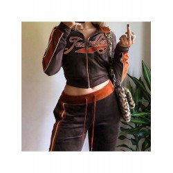 Casual Letter Embroidered Women's Trouser Suits  Casual Letter Embroidered Women's Trouser Suits