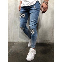 Fashion Plaid Patch Men's Denim Jeans  Fashion Plaid Patch Men's Denim Jeans