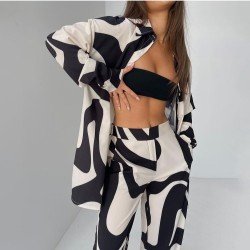  2024 Contrast Color Top And Loose Trouser Sets