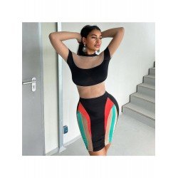 See Through Patchwork Long Sleeve Color Blocking Dress See Through Patchwork Long Sleeve Color Blocking Dress