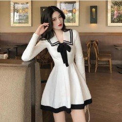  2024 Fashion Bow Knitted Long Sleeve Dress