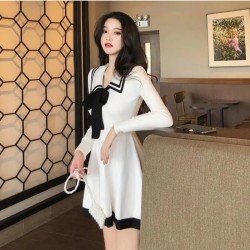  2024 Fashion Bow Knitted Long Sleeve Dress