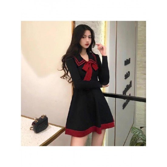  2024 Fashion Bow Knitted Long Sleeve Dress