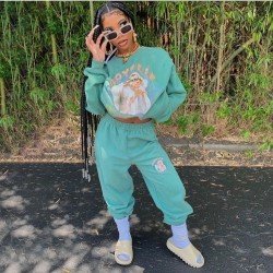  Casual Letter Printing Women's Trouser Sets