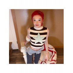  Mock Neck Star Strip Sleeveless Ladies Tops