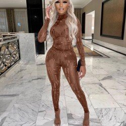 Mock Neck Ripped Cut Out Matching 2 Piece Trouser Sets