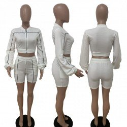  Casual Zipper Top And Shorts Women's Suits