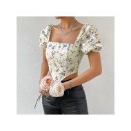  Sexy Square Collar Bubble Sleeve Backless Women's Top