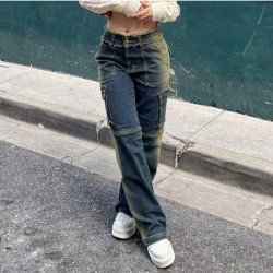Y2K Style Straight Leg Blue Low Rise Jeans