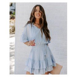 Pure Color Ruffle Women's Short Sleeve Dress  Pure Color Ruffle Women's Short Sleeve Dress
