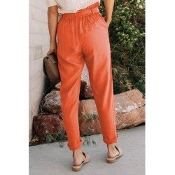  Women's Casual Pure Color Lace Up Pants