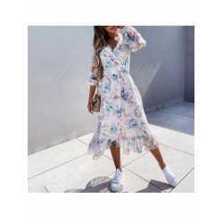 V Neck Ruffles Printed Vacation Fall Dresses V Neck Ruffles Printed Vacation Fall Dresses