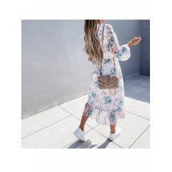V Neck Ruffles Printed Vacation Fall Dresses V Neck Ruffles Printed Vacation Fall Dresses