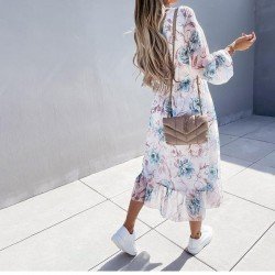 V Neck Ruffles Printed Vacation Fall Dresses