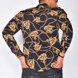 Casual Chain Printed Stand Collar Long Sleeve Men Shirts