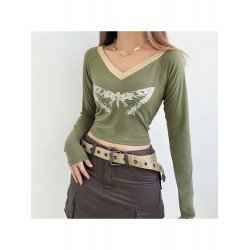  Butterfly Graphic V Neck Ladies Tops