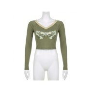  Butterfly Graphic V Neck Ladies Tops