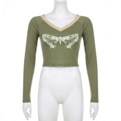  Butterfly Graphic V Neck Ladies Tops
