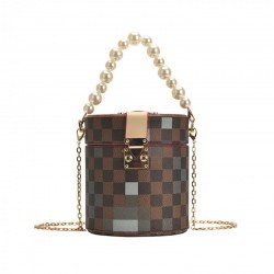  PU Rhombus Lattice Pearl Women's Shoulder Bag