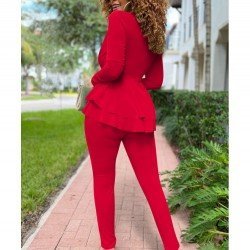 V Neck Ruffles Matching Top And Trouser Sets