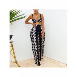 Elastic Waist Printed Black Trousers For Women