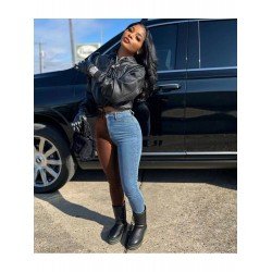 Denim Patchwork Contrast Color Pencil Jeans