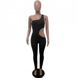 Asymmetry Black Cut Out Sleeveless Jumpsuits