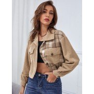  Casual Corduroy Plaid Long Sleeve Coats