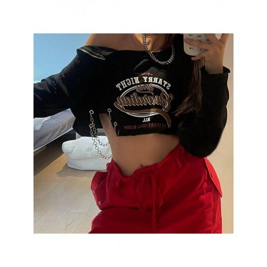  2024 Casual Letter Printed Patchwork Short Top